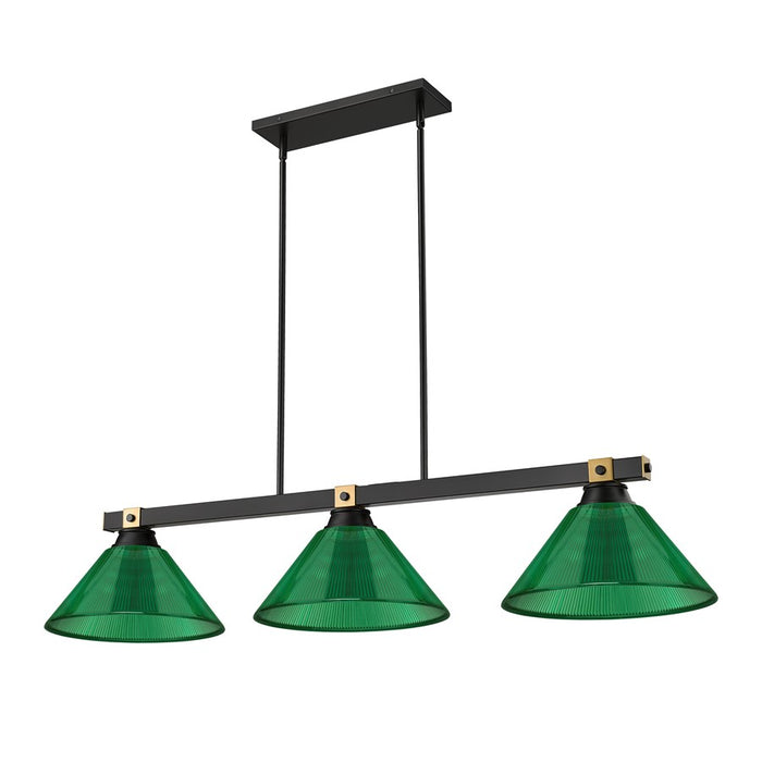 Z-Lite Bronte 3Lt 52.75" Billiard, Black/Rubbed Brass/Green