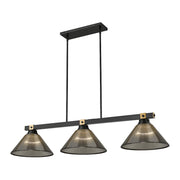 Z-Lite Bronte 3 Light 52.75" Billiard, Black/Rubbed Brass/Smoke - 1955-3MB-RB-ARS