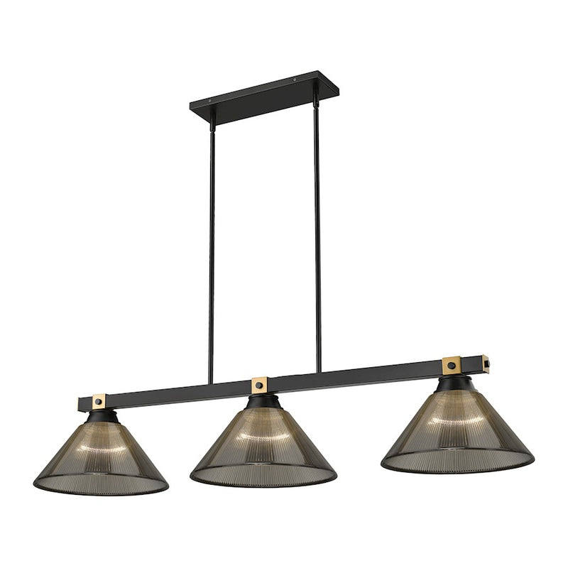 Z-Lite Bronte 3 Light 52.75" Billiard, Black/Rubbed Brass/Smoke - 1955-3MB-RB-ARS