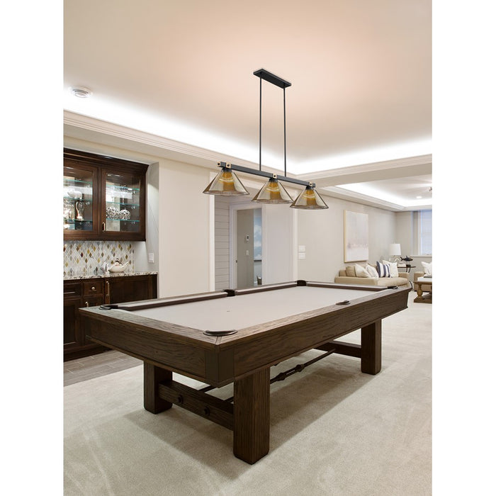 Z-Lite Bronte 3Lt 52.75" Billiard, Black/Rubbed Brass/Smoke