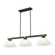 Z-Lite Bronte 3 Light 52.75" Billiard, Black/Brass/White Linen - 1955-3MB-RB-AWL14