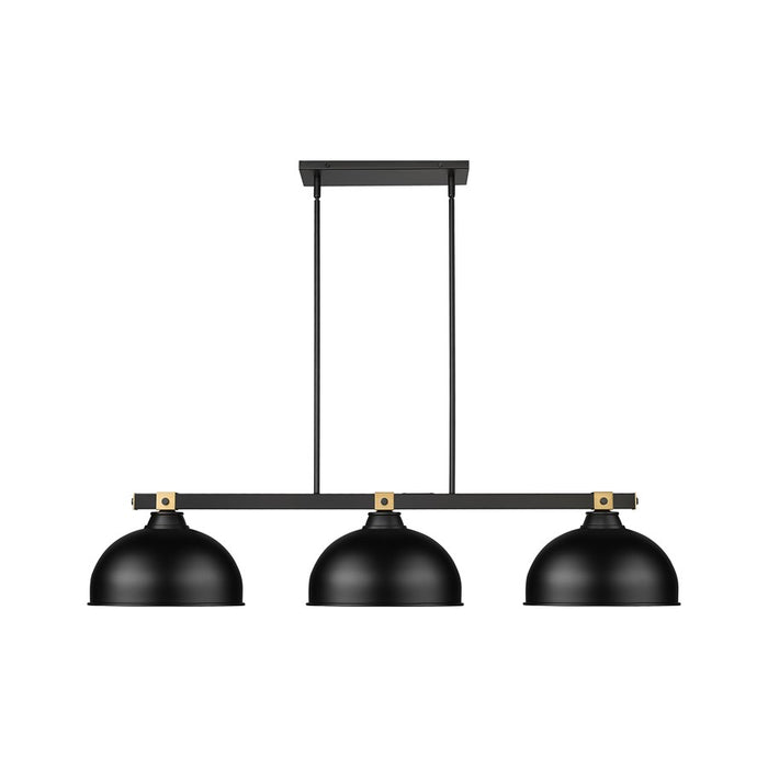 Z-Lite Bronte 3 Light 51.75" Billiard, Black/Rubbed Brass/Black
