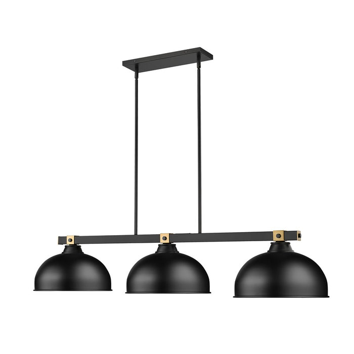Z-Lite Bronte 3 Light 51.75" Billiard, Black/Rubbed Brass/Black