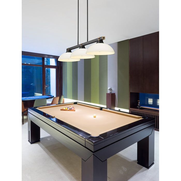 Z-Lite Bronte 3 Light 52.25" Billiard, Black/Rubbed Brass/Opal