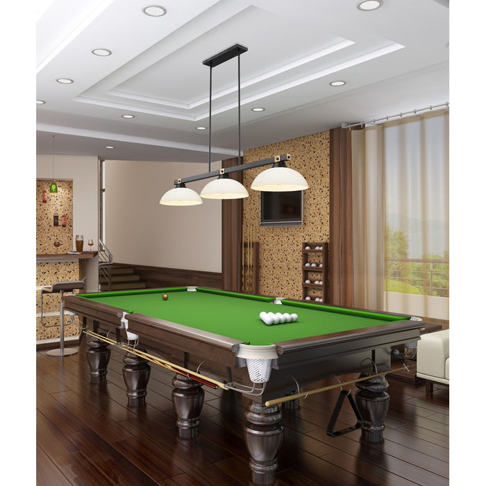 Z-Lite Bronte 3Lt 52.25" Billiard, Black/Rubbed Brass/Opal