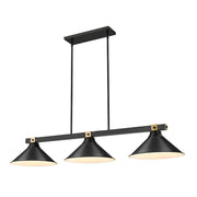 Z-Lite Bronte 3 Light 54" Billiard, Black/Rubbed Brass/Black - 1955-3MB-RB-MB15