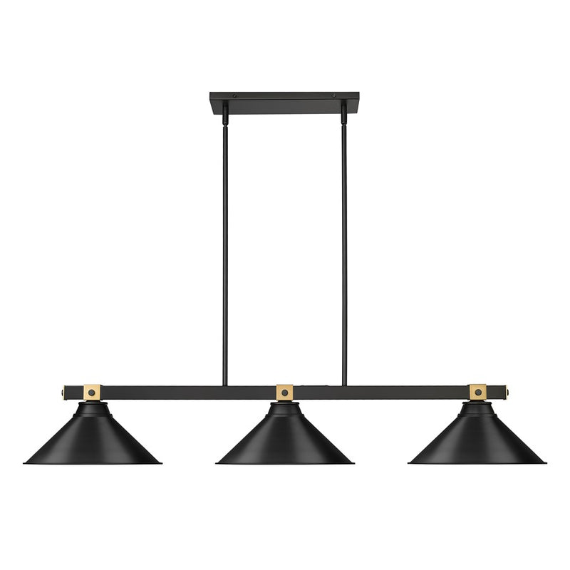 Z-Lite Bronte 3 Light 54" Billiard, Black/Rubbed Brass/Black