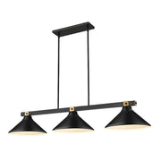 Z-Lite Bronte 3 Light 52.75" Billiard, Black/Rubbed Brass/Black - 1955-3MB-RB-MMB