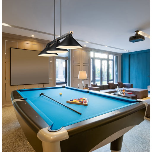 Z-Lite Bronte 3Lt 52.75" Billiard, Black/Rubbed Brass/Black