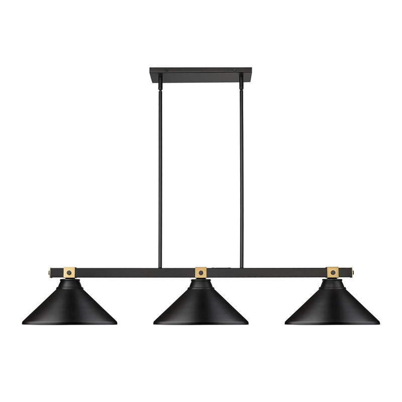 Z-Lite Bronte 3Lt 52.75" Billiard, Black/Rubbed Brass/Black