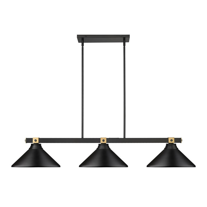 Z-Lite Bronte 3 Light 52.75" Billiard, Black/Rubbed Brass/Black