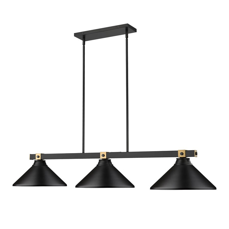 Z-Lite Bronte 3 Light 52.75" Billiard, Black/Rubbed Brass/Black