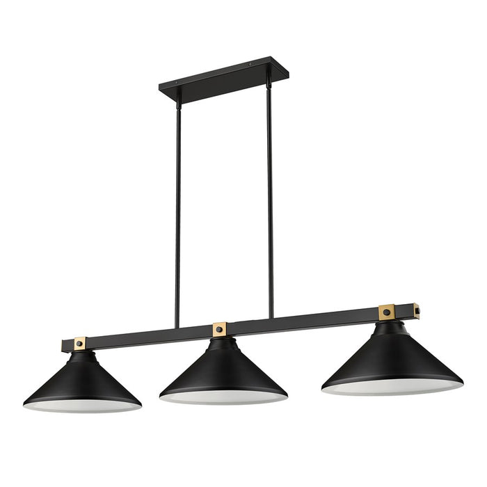 Z-Lite Bronte 3 Light 52.75" Billiard, Black/Rubbed Brass/Black