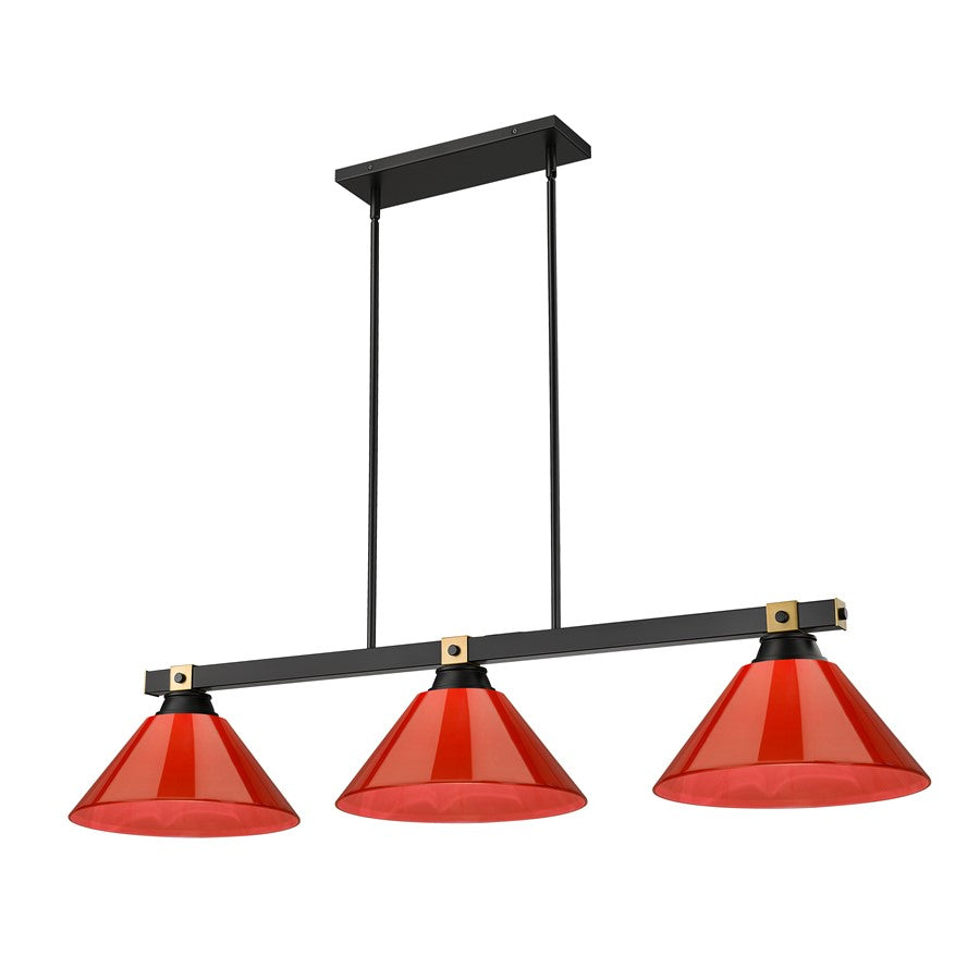 Z-Lite Bronte 3 Light Billiard, Matte Black/Rubbed Brass/Red - 1955-3MB-RB-PRD