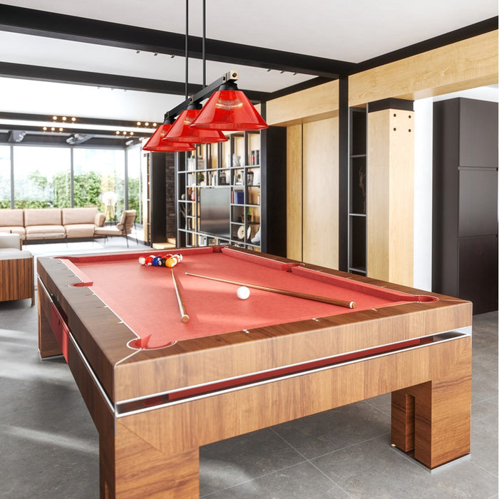 Z-Lite Bronte 3 Light Billiard, Matte Black/Rubbed Brass/Red