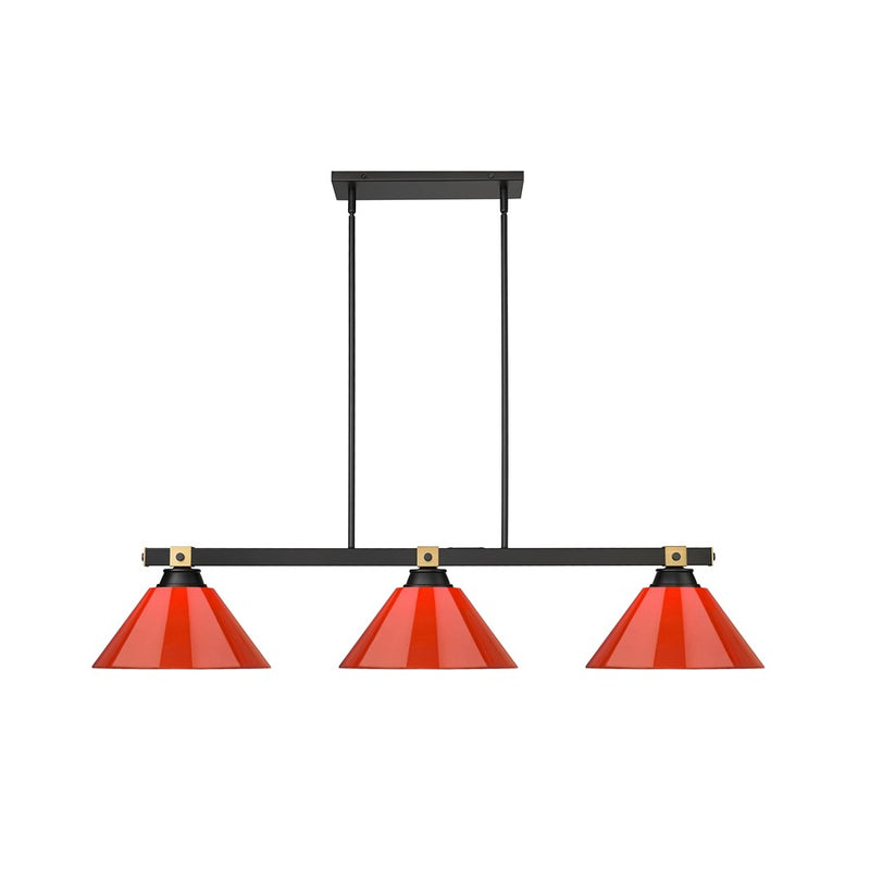 Z-Lite Bronte 3 Light Billiard, Matte Black/Rubbed Brass/Red