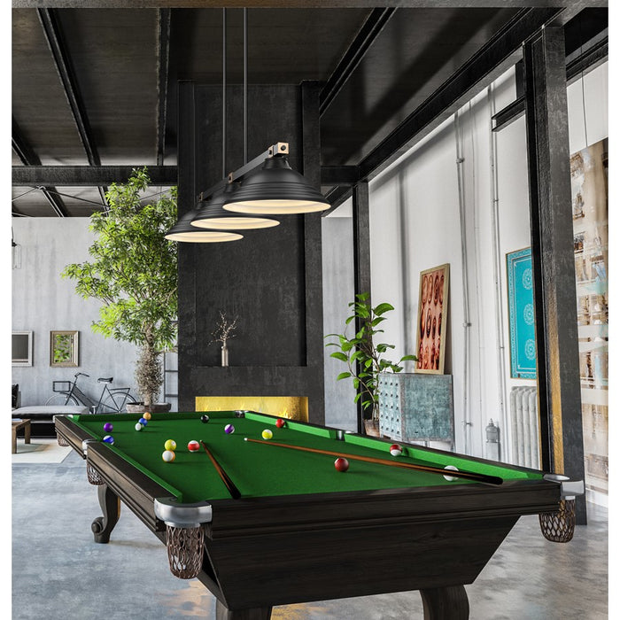 Z-Lite Bronte 3Lt 54.75" Billiard, Black/Rubbed Brass/Black