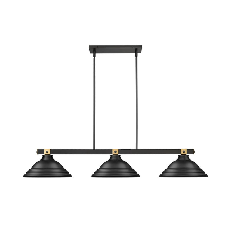 Z-Lite Bronte 3 Light 54.75" Billiard, Black/Rubbed Brass/Black
