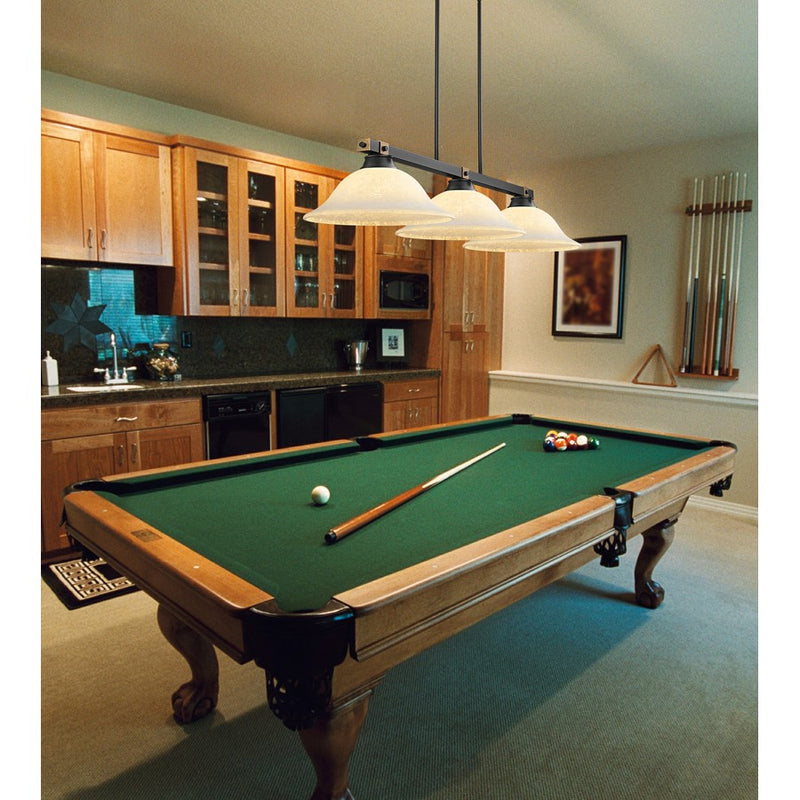 Z-Lite Bronte 3 Light 54.75" Billiard, Black/Brass/White Mottle