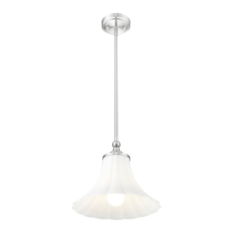 Z-Lite Fleur 1 Light 12" Pendant, Brushed Nickel/Opal Etched