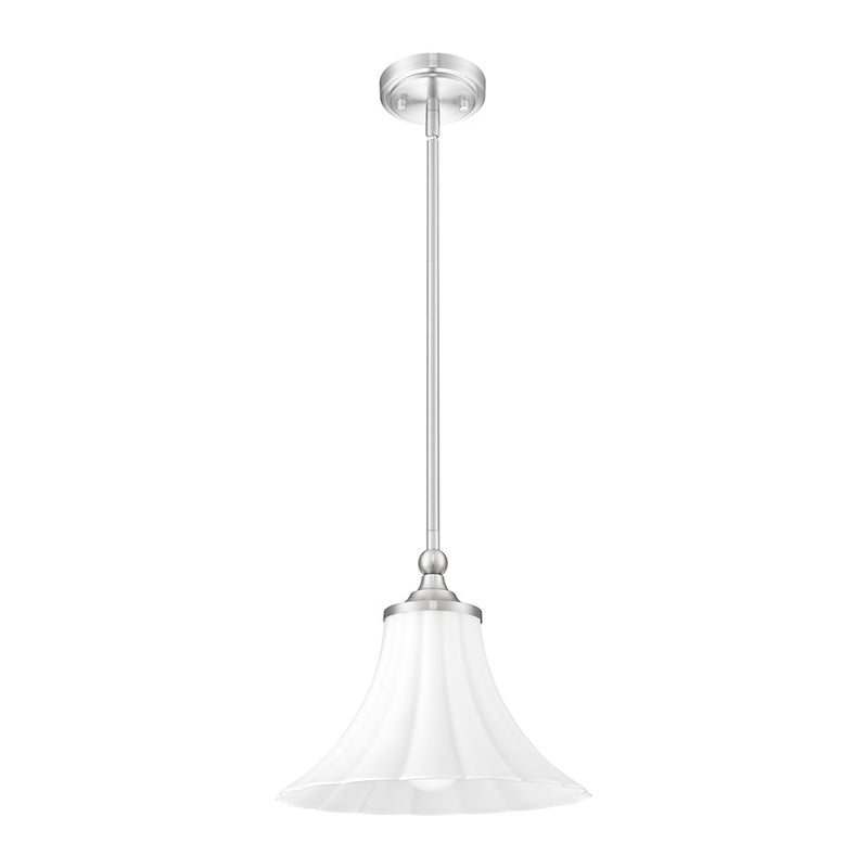 Z-Lite Fleur 1 Light 12" Pendant, Brushed Nickel/Opal Etched
