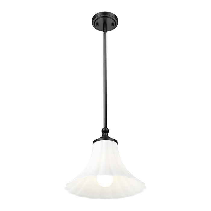 Z-Lite Fleur 1 Light 12" Pendant, Matte Black/Opal Etched