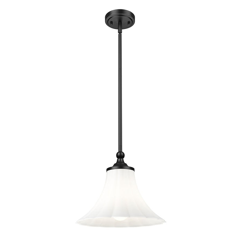 Z-Lite Fleur 1 Light 12" Pendant, Matte Black/Opal Etched