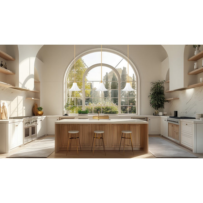 Z-Lite Fleur 1 Light 12" Pendant, Modern Gold/Opal Etched