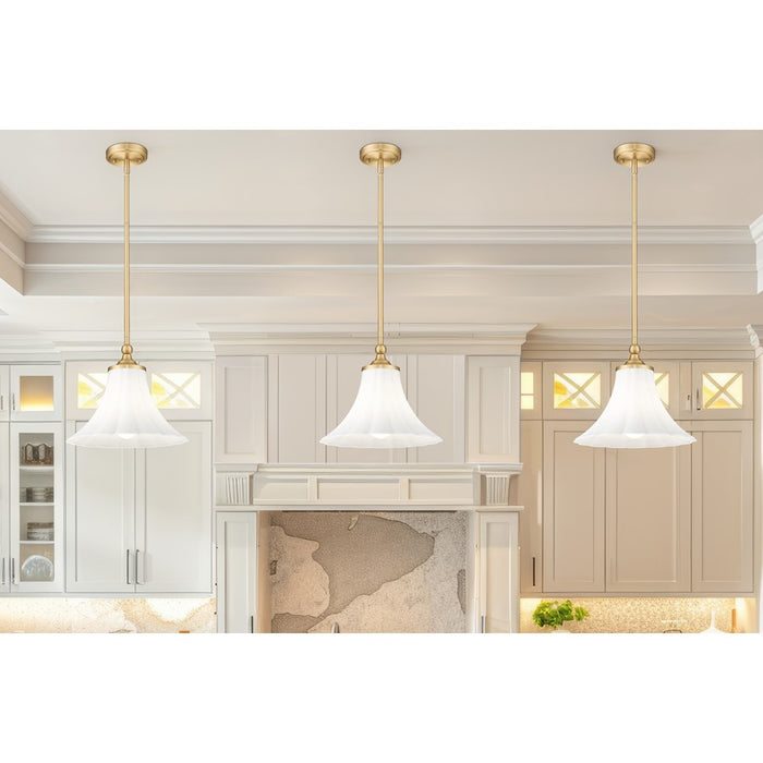 Z-Lite Fleur 1 Light 12" Pendant, Modern Gold/Opal Etched