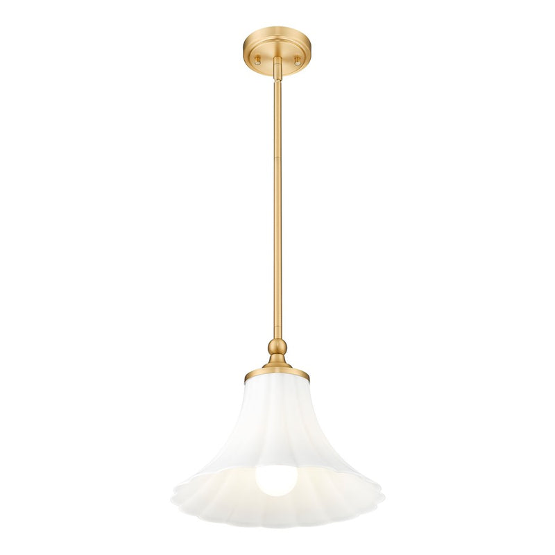 Z-Lite Fleur 1 Light 12" Pendant, Modern Gold/Opal Etched