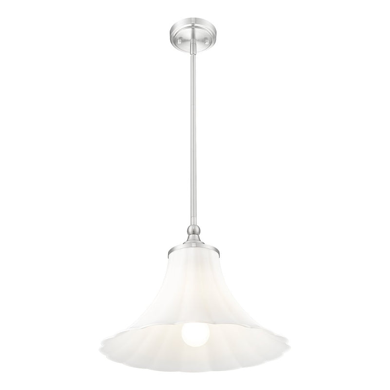 Z-Lite Fleur 1 Light 16" Pendant, Brushed Nickel/Opal Etched