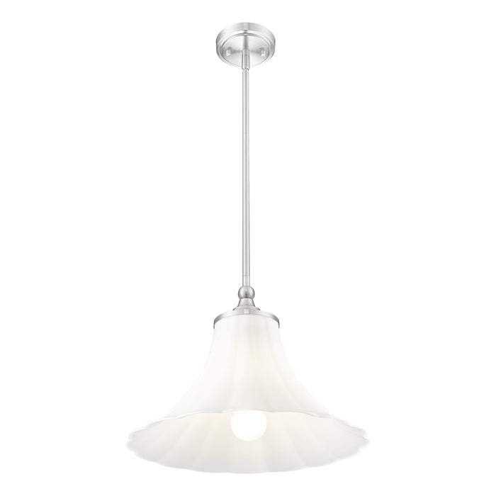Z-Lite Fleur 1 Light 16" Pendant, Brushed Nickel/Opal Etched