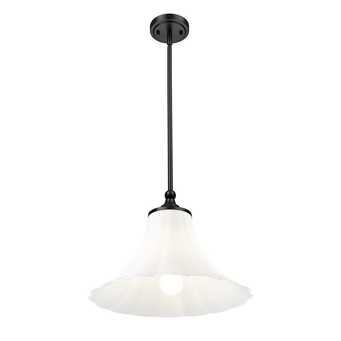 Z-Lite Fleur 1 Light 16" Pendant, Matte Black/Opal Etched