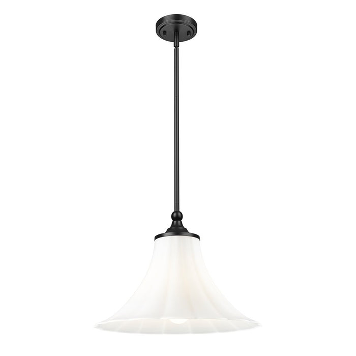 Z-Lite Fleur 1 Light 16" Pendant, Matte Black/Opal Etched