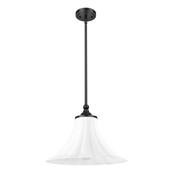Z-Lite Fleur 1 Light 16" Pendant, Matte Black/Opal Etched