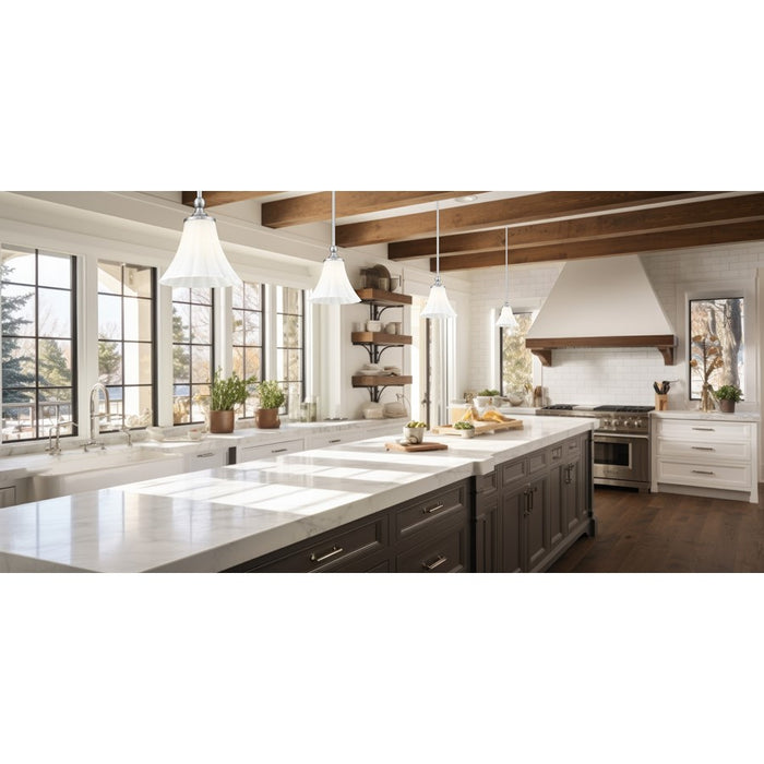 Z-Lite Fleur 1 Light 8" Pendant, Brushed Nickel/Opal Etched