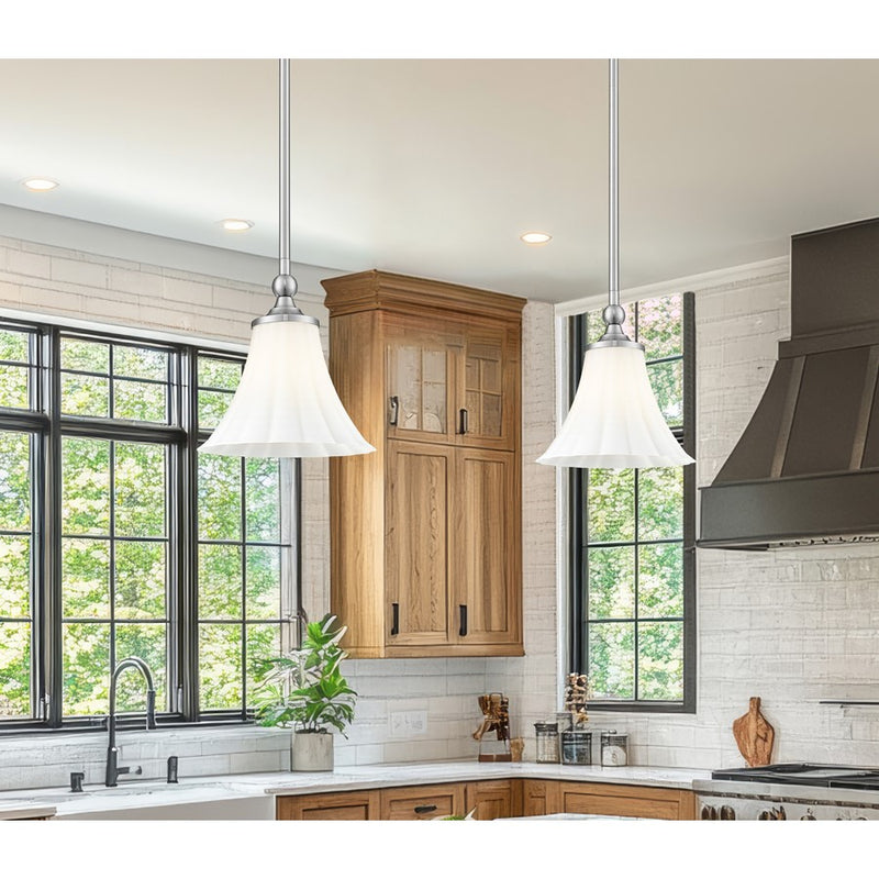 Z-Lite Fleur 1 Light 8" Pendant, Brushed Nickel/Opal Etched