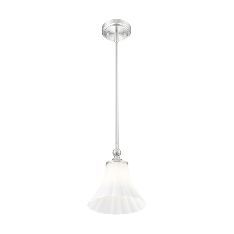 Z-Lite Fleur 1 Light 8" Pendant, Brushed Nickel/Opal Etched