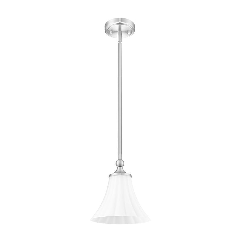Z-Lite Fleur 1 Light 8" Pendant, Brushed Nickel/Opal Etched