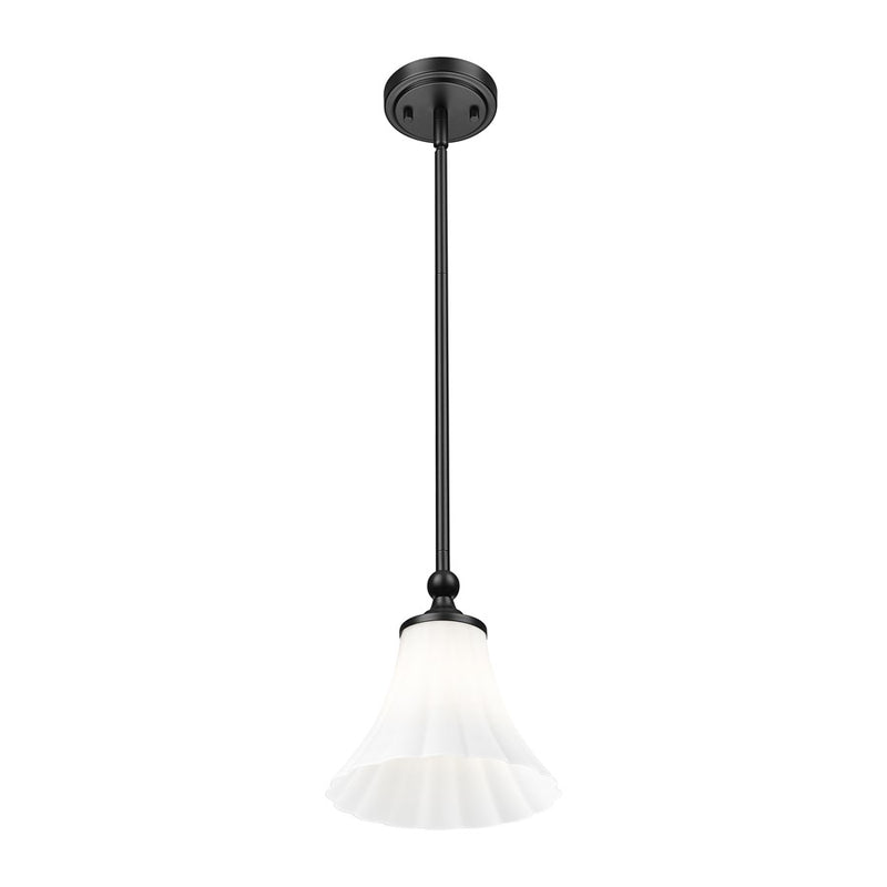 Z-Lite Fleur 1 Light 8" Pendant, Matte Black/Opal Etched