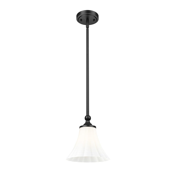 Z-Lite Fleur 1 Light 8" Pendant, Matte Black/Opal Etched