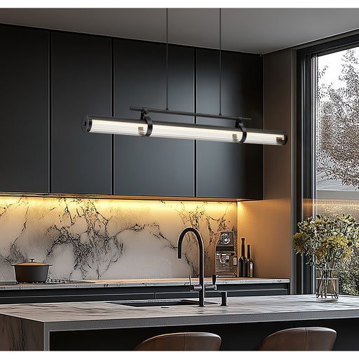 Z-Lite Benoit 1 Light 44" Linear Chandelier, Matte Black/Clear