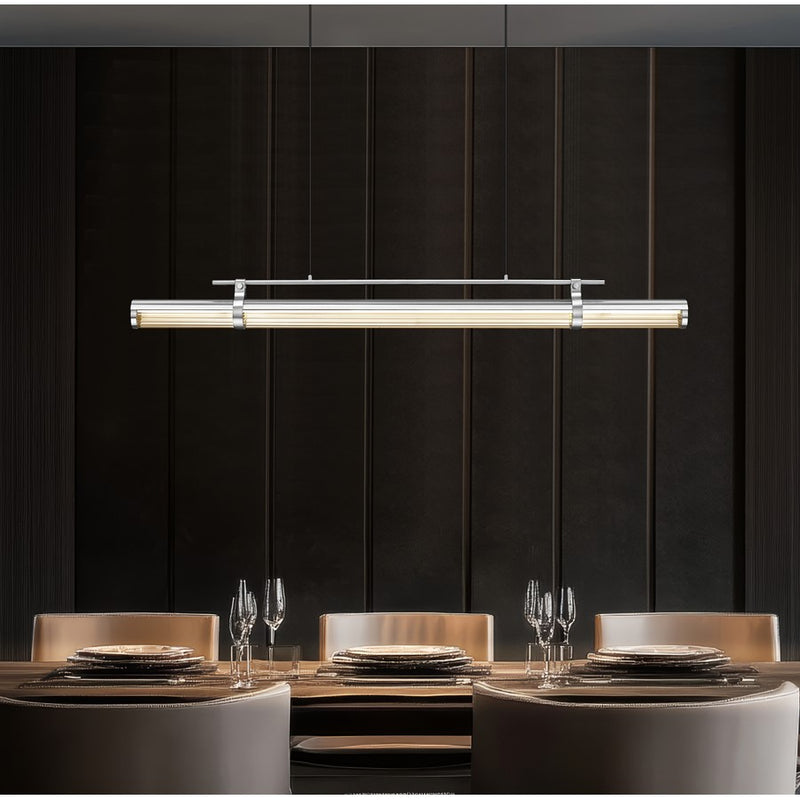 Z-Lite Benoit 1Lt 56" Linear Chandelier, Brushed Nickel/Clear