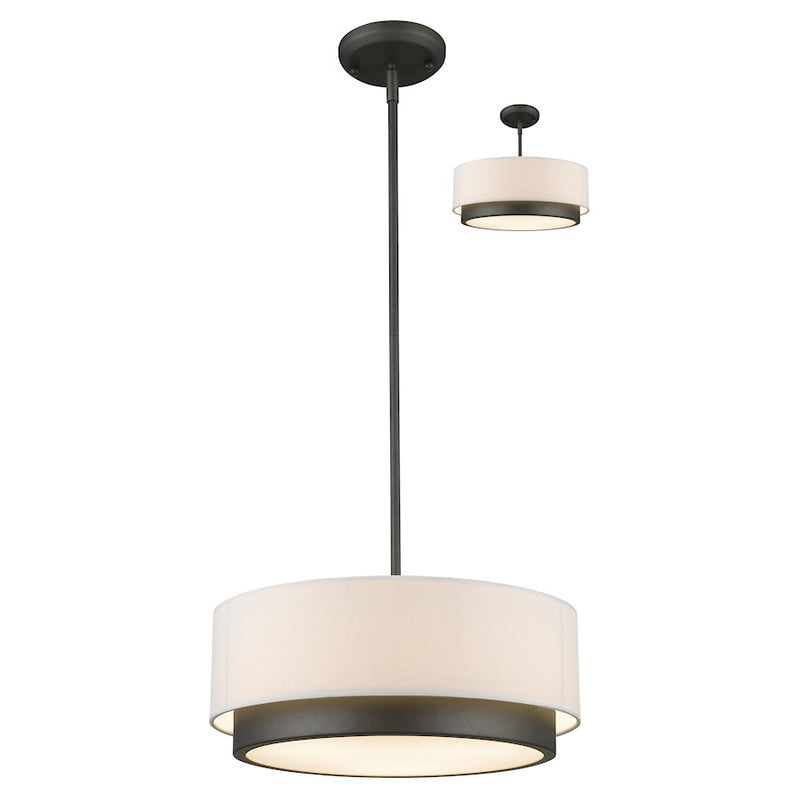 Z-Lite Jade 3 Light Convertible Pendant, 16x16x8", Factory Bronze, White - 196-16