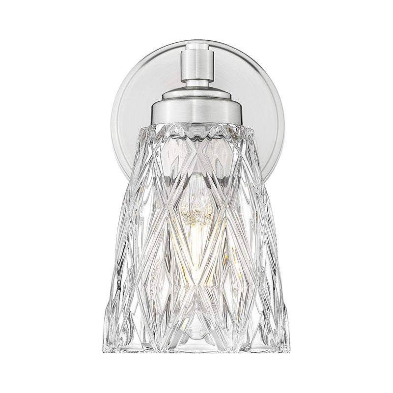Z-Lite Andree 1 Light Wall Sconce, Brushed Nickel/Clear