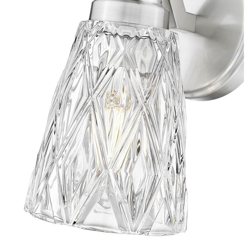 Z-Lite Andree 1 Light Wall Sconce, Brushed Nickel/Clear