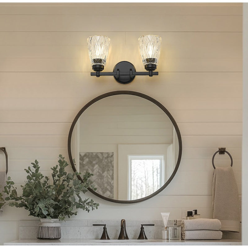 Z-Lite Andree 2 Light Vanity, Matte Black/Clear