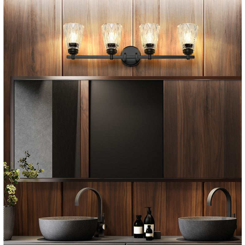 Z-Lite Andree 4 Light Vanity, Matte Black/Clear