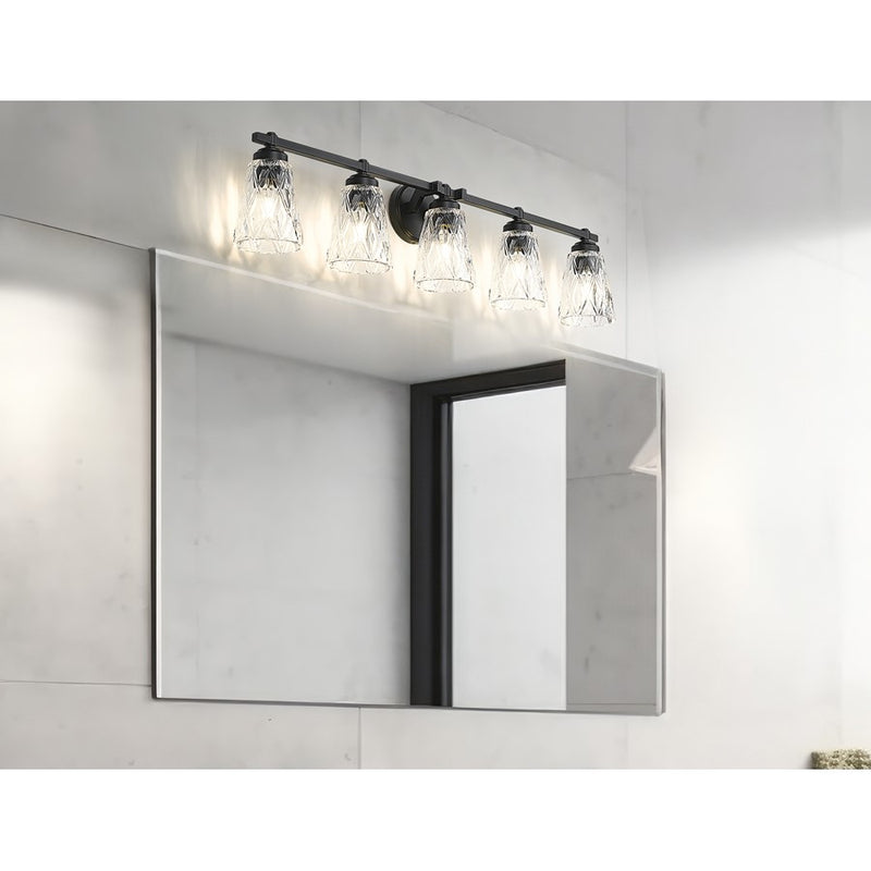 Z-Lite Andree 5 Light Vanity, Matte Black/Clear