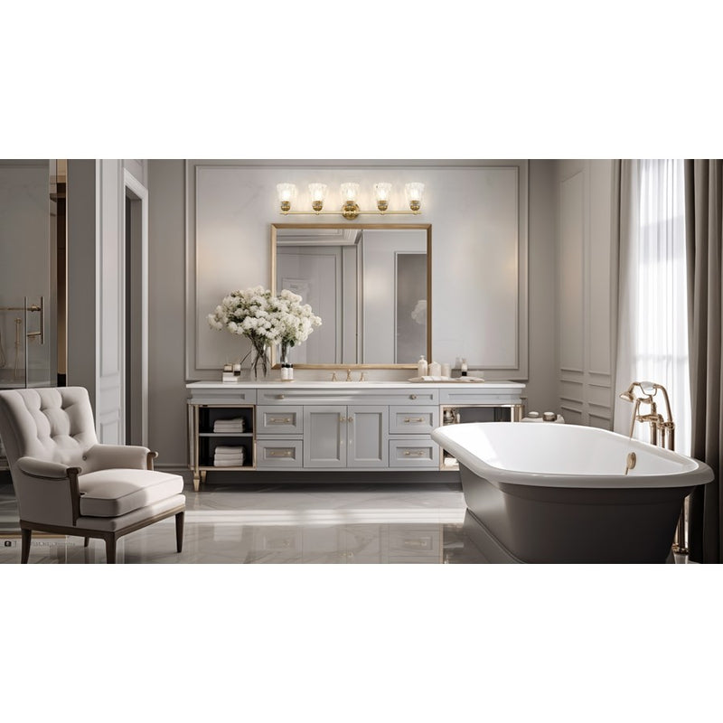 Z-Lite Andree 5 Light Vanity, Modern Gold/Clear